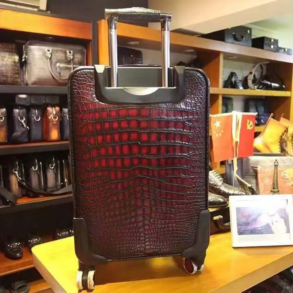 yingshang new men Luggage box men suitcase crocodile leather brush color wine red Pull rod box  Universal wheel  Password