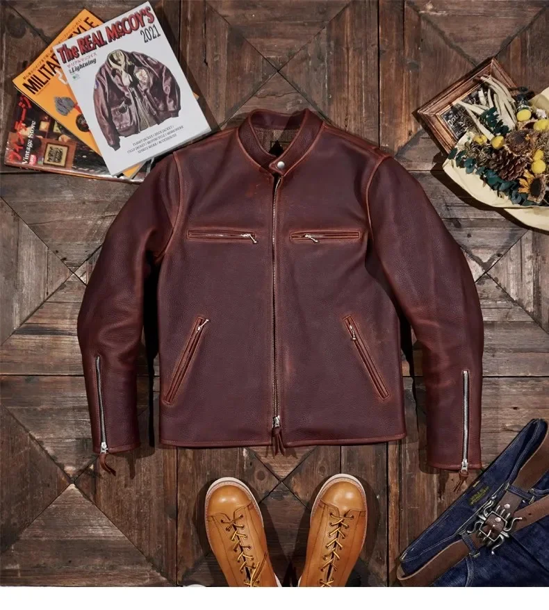 Магазин. Куртка из натуральной кожи в стиле ретро Classic J100 Rider. Пальто воловьей