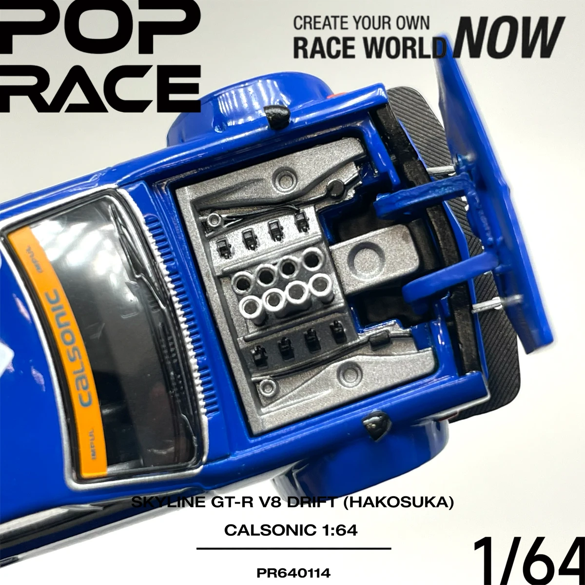 Фото В наличии JDM Pop Race PR640114 1:64 Skyline GT‑R V8 Drift Hakosuka Calsonic Widebody Open Parts Коллекционная модель автомобиля из сплава №5