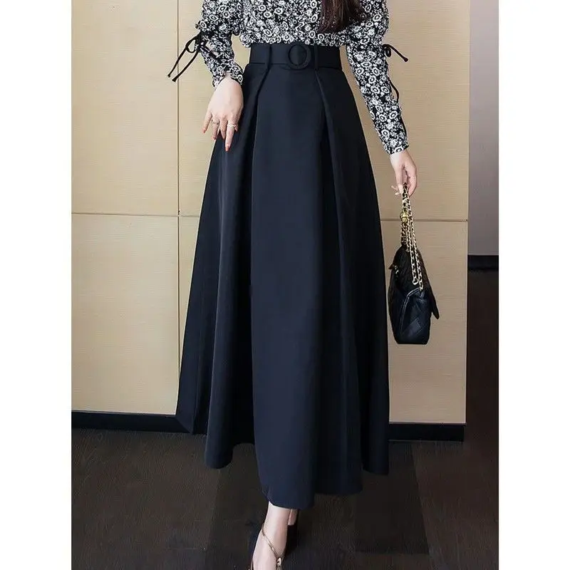 

2023 New Women Summer Korean Style Solid Skirt Fashion Casual High Waist A-Line Elegant Chic Office Ladies Midi Skirts Z57
