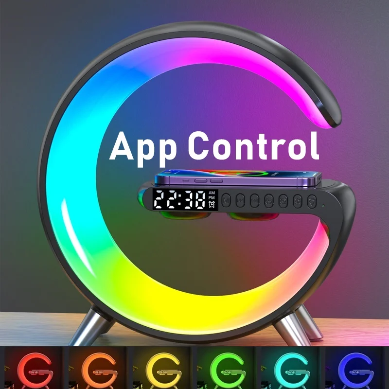 Wireless Charger Station Speaker App Control Rgb Atmosphere Lamp Night Light For Iphone 12 13 14 Samsung Xiaomi