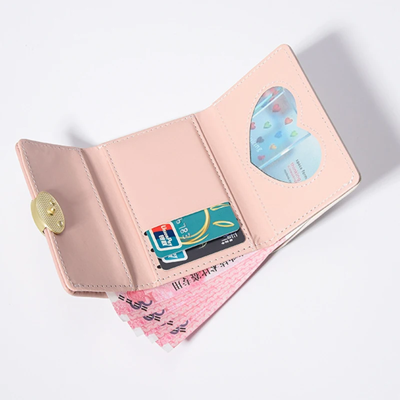 2023 New Short Women Wallets Heart-Shaped Cute Small Wallets for Women Fashion PU Leather Simple Female Purse