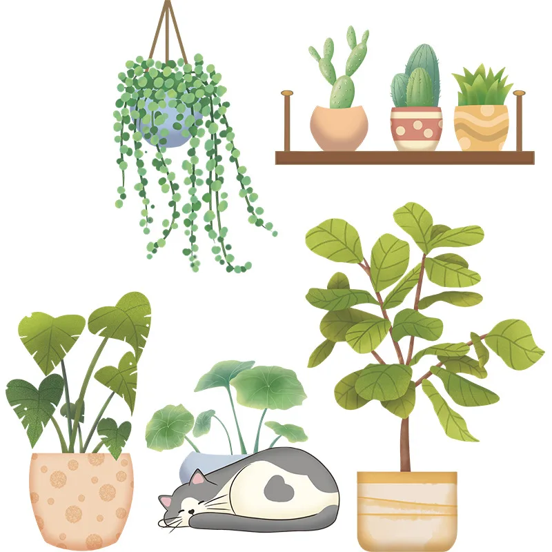 

Potted Plants And Cats Are Like A Leisurely Afternoon Decor For The Room Home Mirror Window House Wardrobe Refrigerator