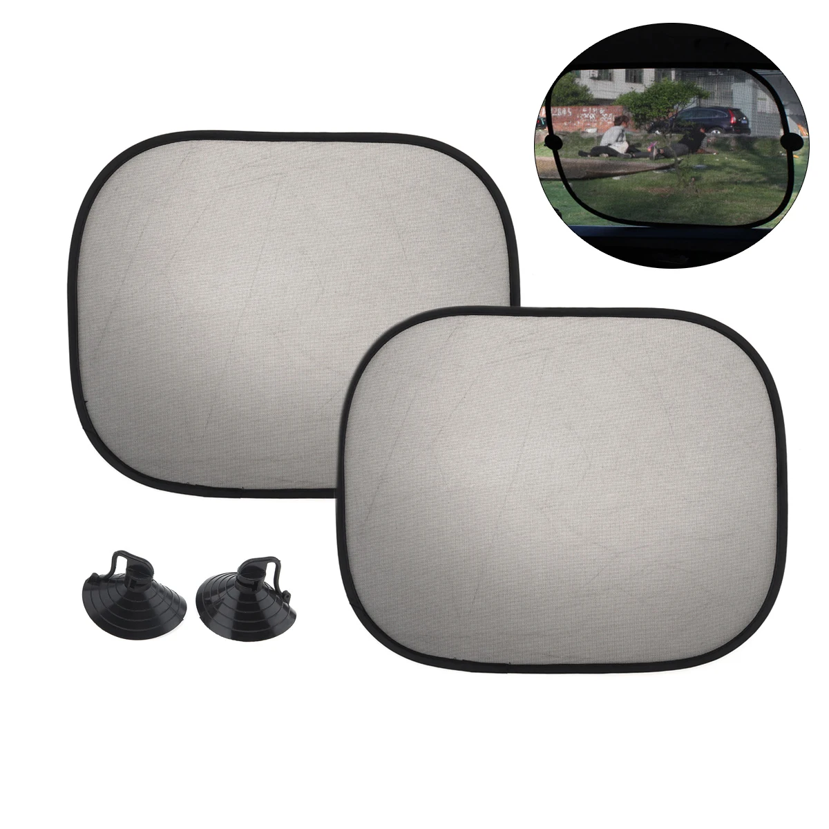 

2pcs Universal Black 3D Photo Catalyst Mesh + PVC Car Side Window Shading Sun Protection Heat Grid Yarn with Suction Cups
