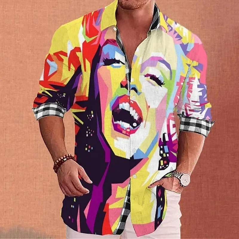

2023 Fashion Shirt Lapel Casual Men's Graffiti Ink Painting Flower Butterfly Outdoor Retro High Quality Material Top S-4XL