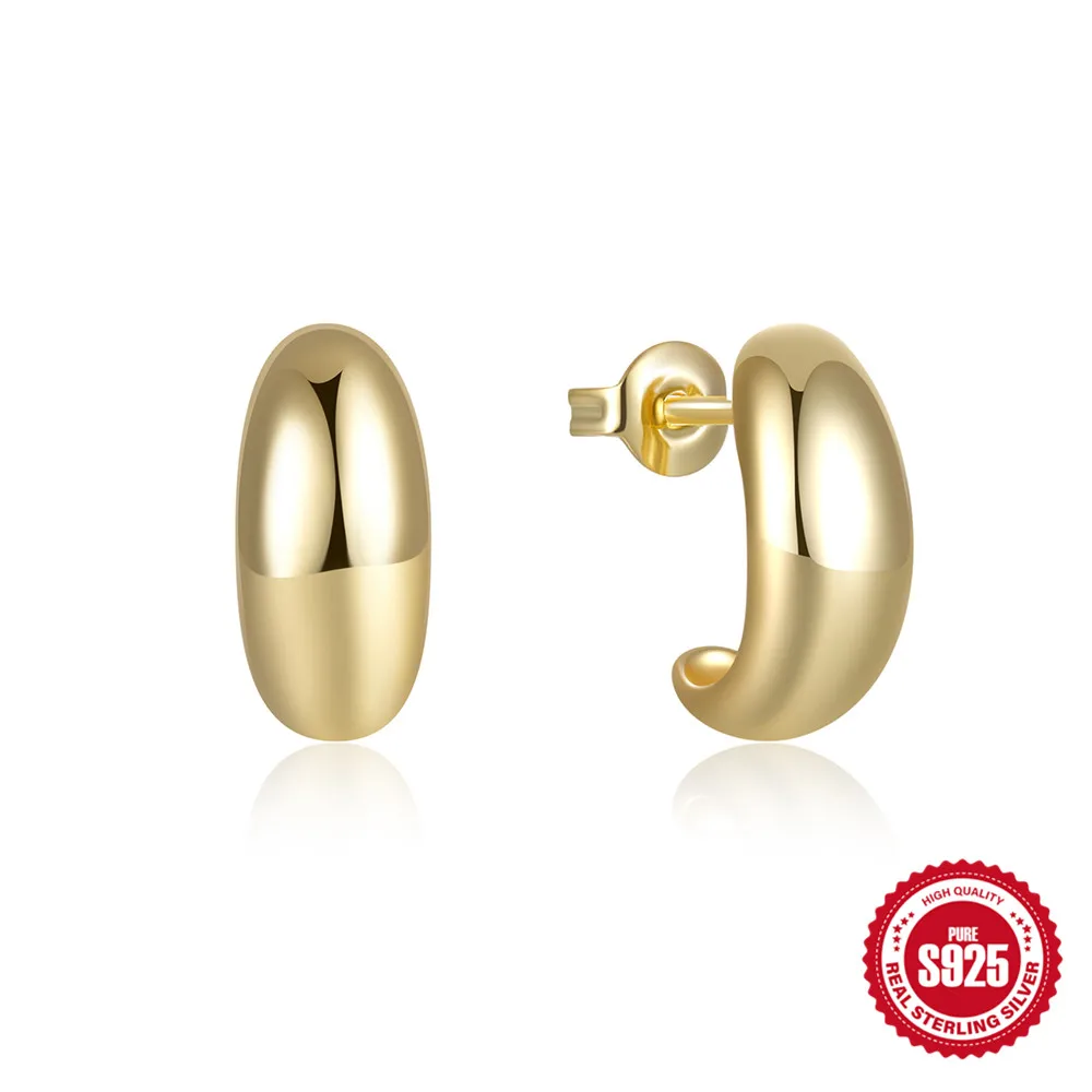

MC S925 Sterling Silver C-shaped Smooth Metal 18K Gold Stud Earrings for Women Wedding Jewelry Gifts Brincos Pendientes Серьги