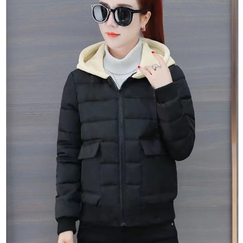 Down Cotton Jacket Women 2022 Autumn Winter New Fashion Slim Student Padded Coat Female Casual Hooded Thick Large Size Parkas