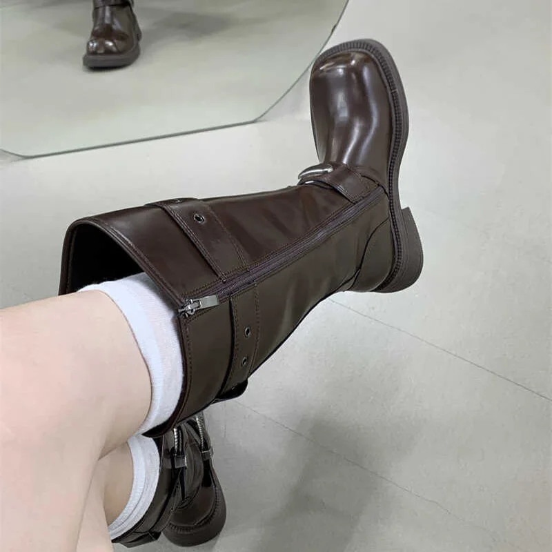 Женские сапоги до колена в винтажном стиле размер 35 - 43 цвет черный/коричневый