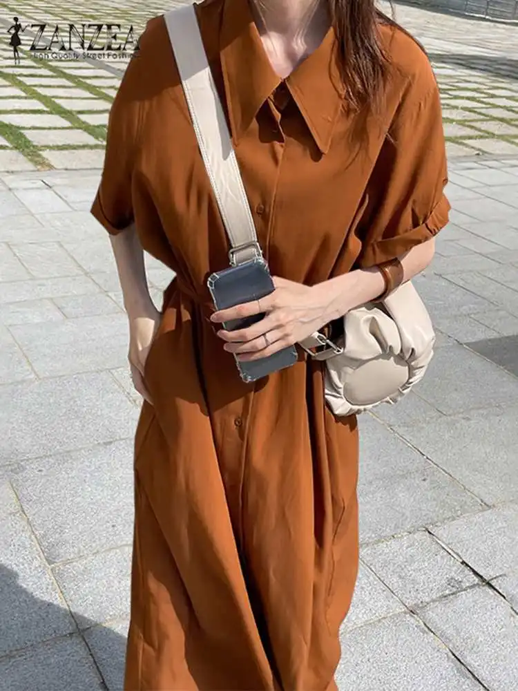 

Лето 2022, платья-Макси ZANZEA, модные женские платья-рубашки, элегантный Однотонный женский сарафан на шнуровке, большие размеры