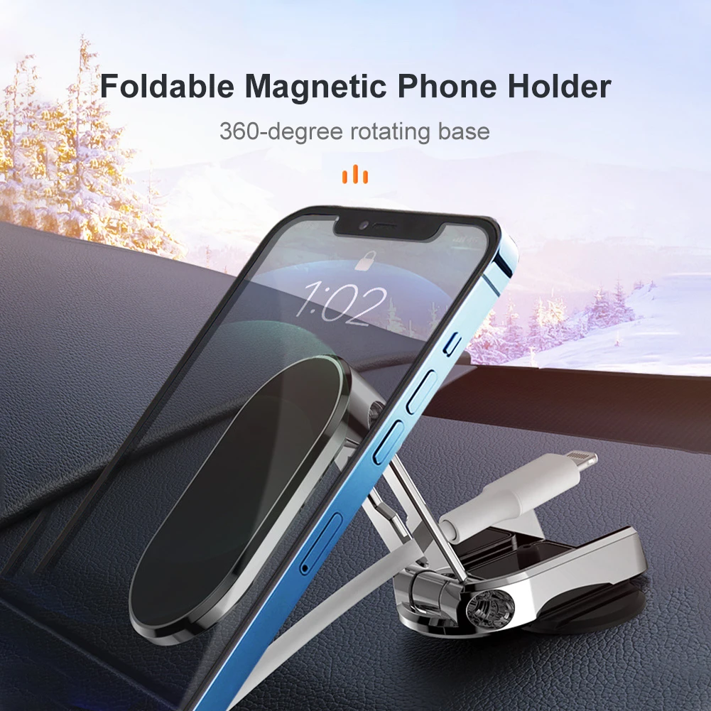 

Car Phone Holder Magnet Phone Bracket Foldable Dashboard Stand 360-degree Rotatable Navigation Holder Car Accessories