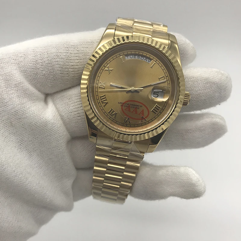 

Luxury Unisex 36mm Men Women Watch Gold Stainless Steel Sapphire Crystal Automatic Mechanical Movement Male Female Wristwatch