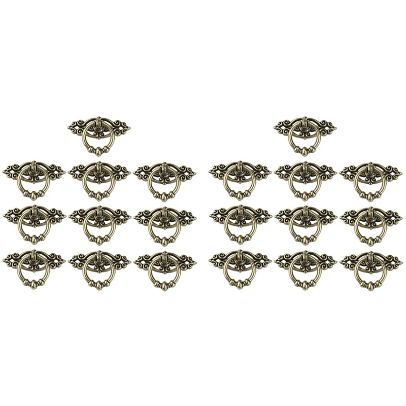 

20Pcs Vintage Kitchen Cabinet Cupboard Dresser Door Drawer Ring Pull Handles Knobs (Antique Brass)