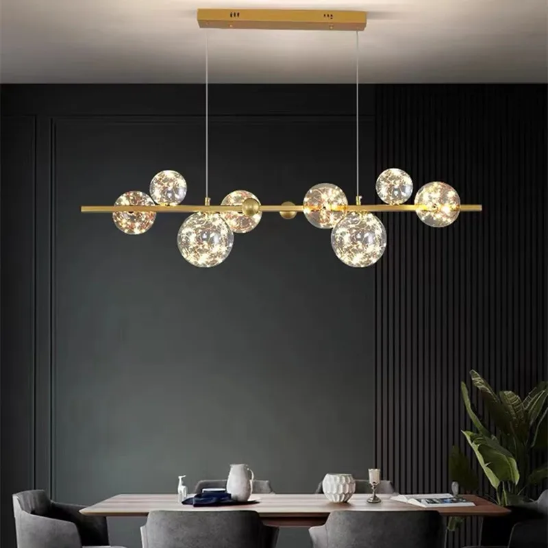 

Modern Round Chandelier Gold Romantic Star Bedroom Living Room Decorative Led Lights Glass Bubble Indoor Lighting