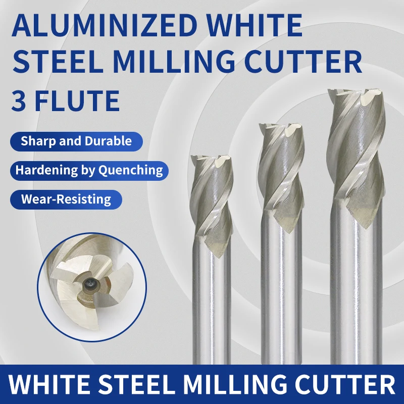 

1 pcs/5pcs/10pcs 3flute 3x6x8x52 / 8x8x19x63 CNC machine tool tungsten steel alloy white steel milling cutter