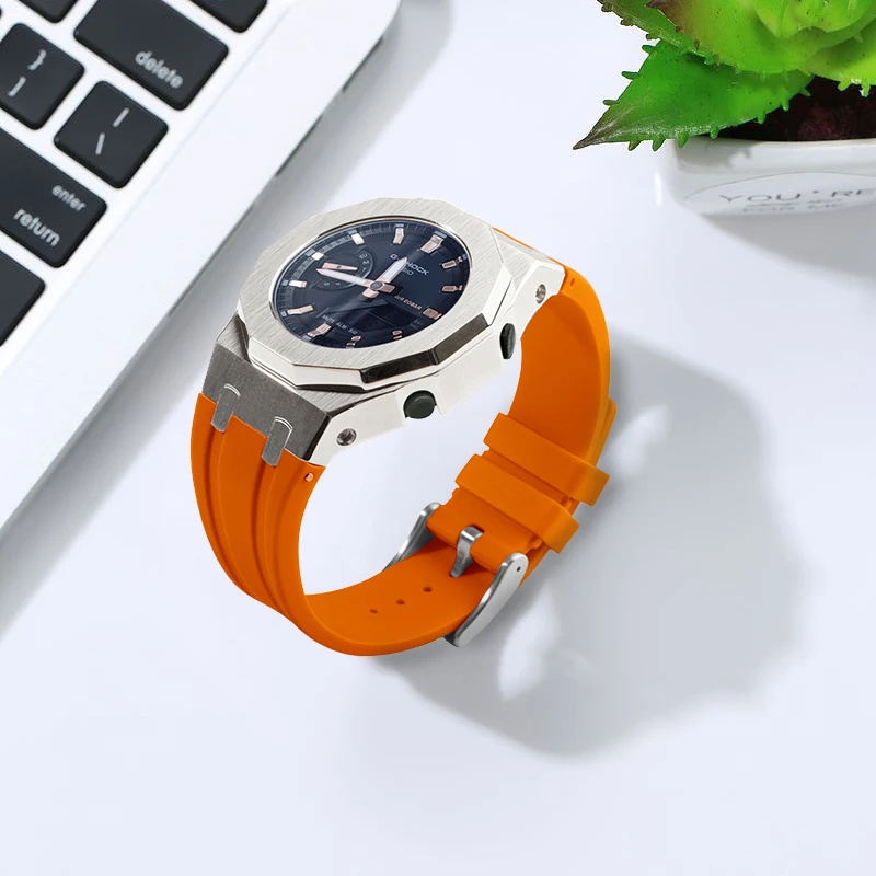 GMA-S2100 Mod Kit For Casioak GMAS2100 Metal Steel Case Bezel With Tools Female Fluoro Rubber Strap For GMA-S2100 Accessories