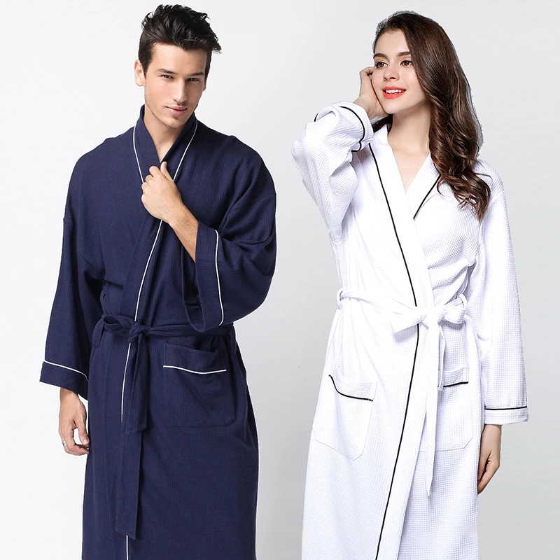 Men Waffle Bathrobe Couple Kimono Robes Wedding Honeymoon Gift Anniversary Gift Spa Cotton Sleepwear
