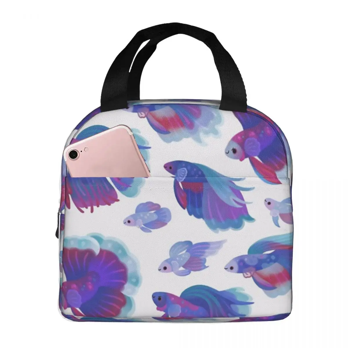 

Blue Betta Fish Lunch Bags Waterproof Insulated Oxford Cooler Bag Fishing Water Thermal Picnic Tote for Women Children