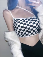 heliar women y2k black and white plaid strapy casual tube top sleeveless slim crop tops camisole tube tops women summer 2022