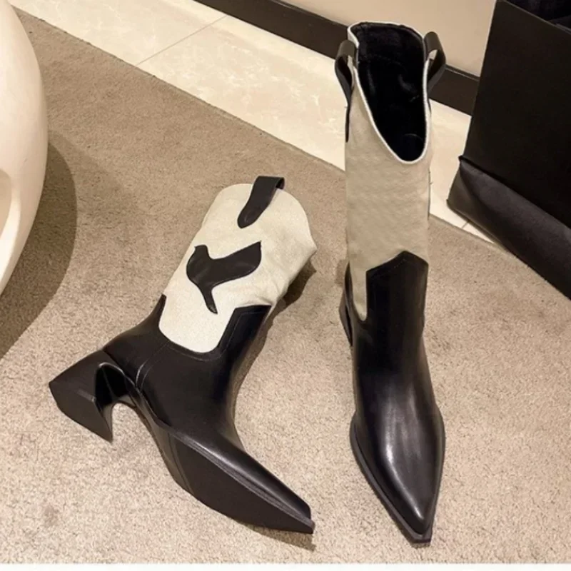 Женские ковбойские сапоги в стиле вестерн новинка 2024 осенне-зимняя мода