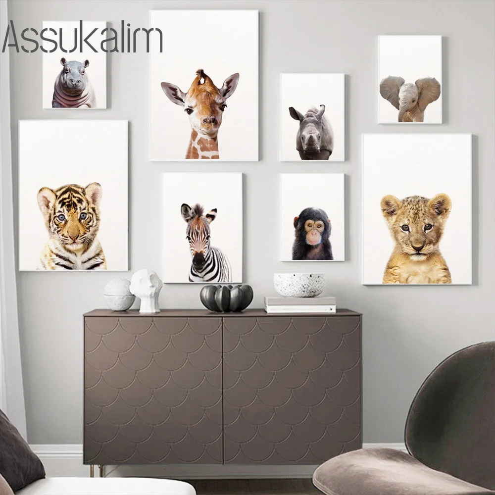 

Jungle Animals Wall Art Canvas Painting Elephant Monkey Giraffe Wall Poster Tiger Lion Art Print Wall Pictures Home Decor