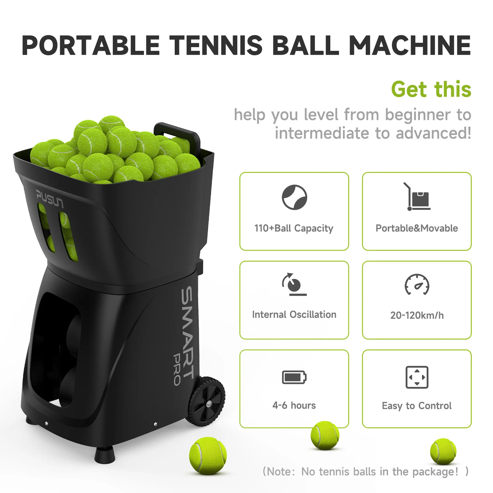 Фото PUSUN PT-Smart Pro Padel Tennis Ball Machine для профессиональных дрелей, большая емкость, i Watch&App&дистанционная регулировка скорости/Freq/Angle №3