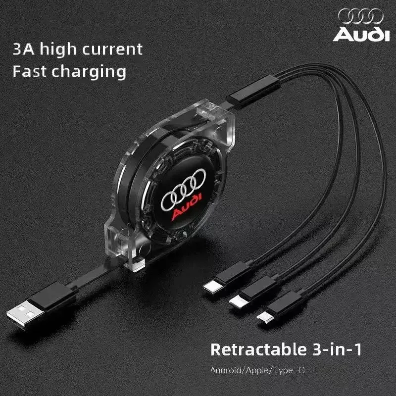 3-в-1 кабель для зарядки Micro USB Type C мультизарядное устройство Audi A1 A2 A3 A4 A5 A6 A7 A8 Q1 Q2 Q3 Q4