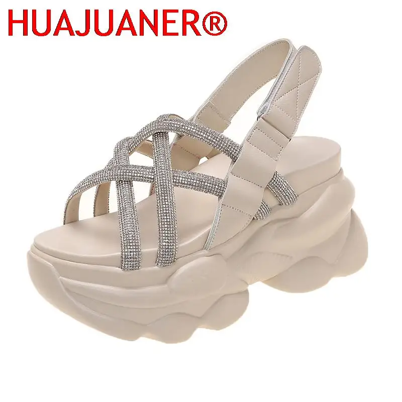 

Shining Crystal High Platform Sandals Women Chunky Cross Strap Gladiator Shoes Woman Comfortable Thick Sole Summer Shoes