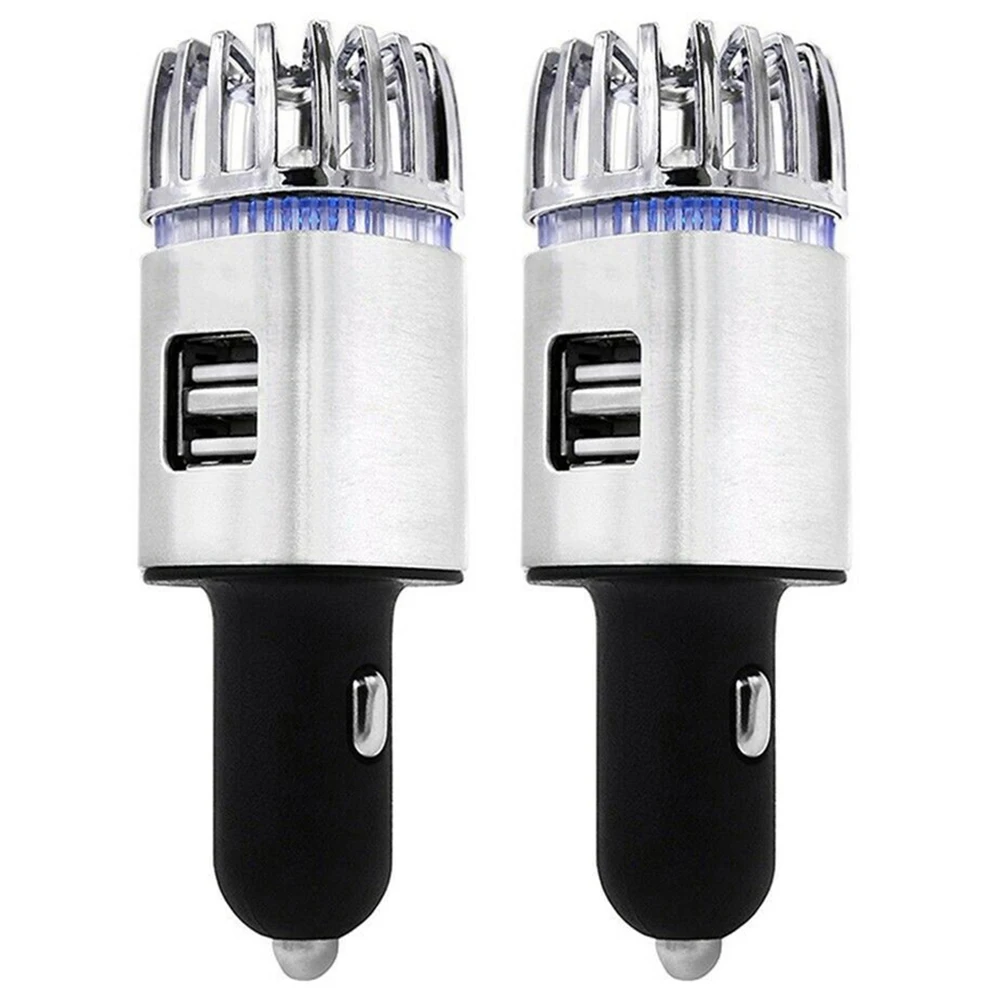 

2X New 2 in 1 Car 2 USB Fresh Air Ionic Purifier Oxygen Bar Ozone Ionizer