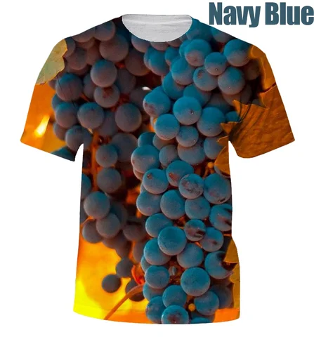 Футболка с 3D-принтом винограда, повседневная индивидуализированная рубашка с круглым вырезом, лето