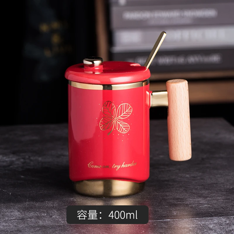 

Керамическая кофейная кружка с крышкой, большая кофейная кружка в пасторальном стиле с рисунком листьев ручной работы, чайный набор, подарк...