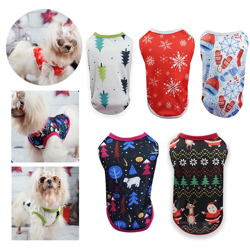 

Christmas Print Classic Pet Vest Celebrate Puppy Costume Dog Shirt Small Medium Dog Clothes T-shirt For Chihuahua French Bulldog