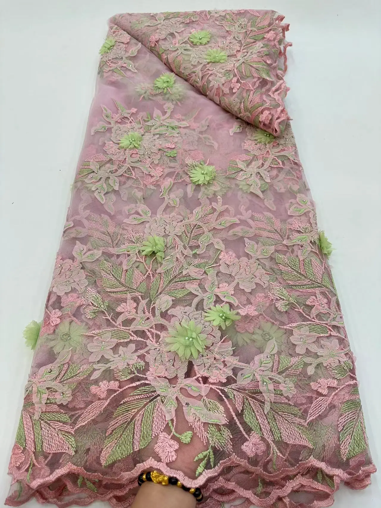 Новейшая 3D ткань с бусинами 2023, Высококачественная сетка с вышивкой, аппликация с 3D цветами, тюль, нигерийские кружевные ткани для свадебной фотосессии