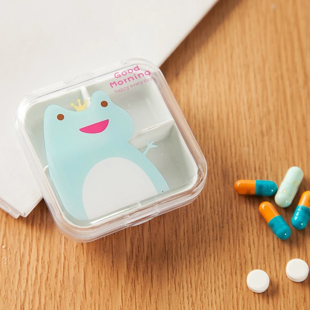 

4 Slots Transparent Cute Cartoon Mini Storage Medicine Pill Box Portable Empty Plastic Container Cases Travel Accessories