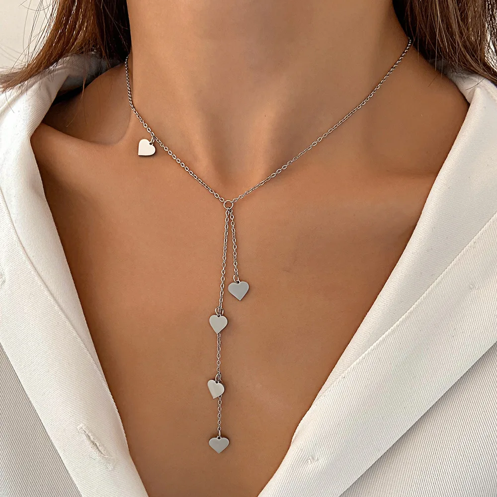 

Temperament Stainless Steel Tassel Love Necklace Personality Does Not Fade Steel Color Necklace for Women