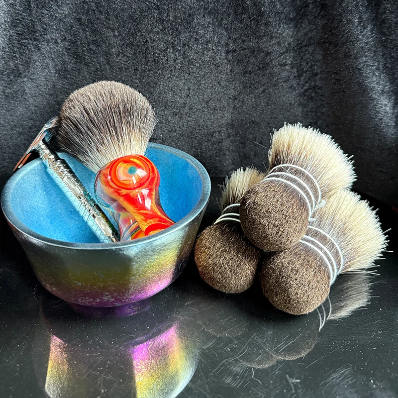 Фото Щетка для бритья GDMG BRUSH SHD, натуральные черные волосы, узелковая или веерообразная форма, инструмент для барбершопа с пеной. №2
