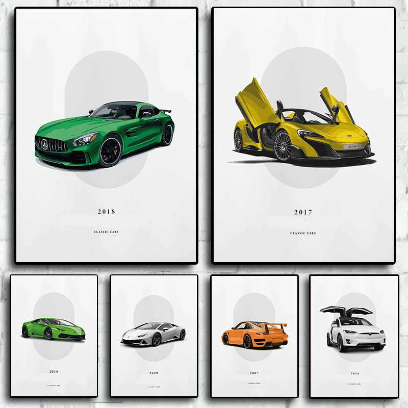 Популярный в мире автомобиль супер мультфильм спортивный автомобиль бренд современный дизайн домашний декор Artdecoration комната Холст Живопись стены Искусство