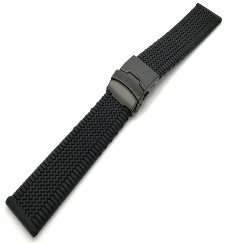 Suitable For 20mm 22mm 24mm Unisex Silicone Folding Buckle Smart Watch Strap Rubber Link Bracelet Wrist Strap Watch Accessories