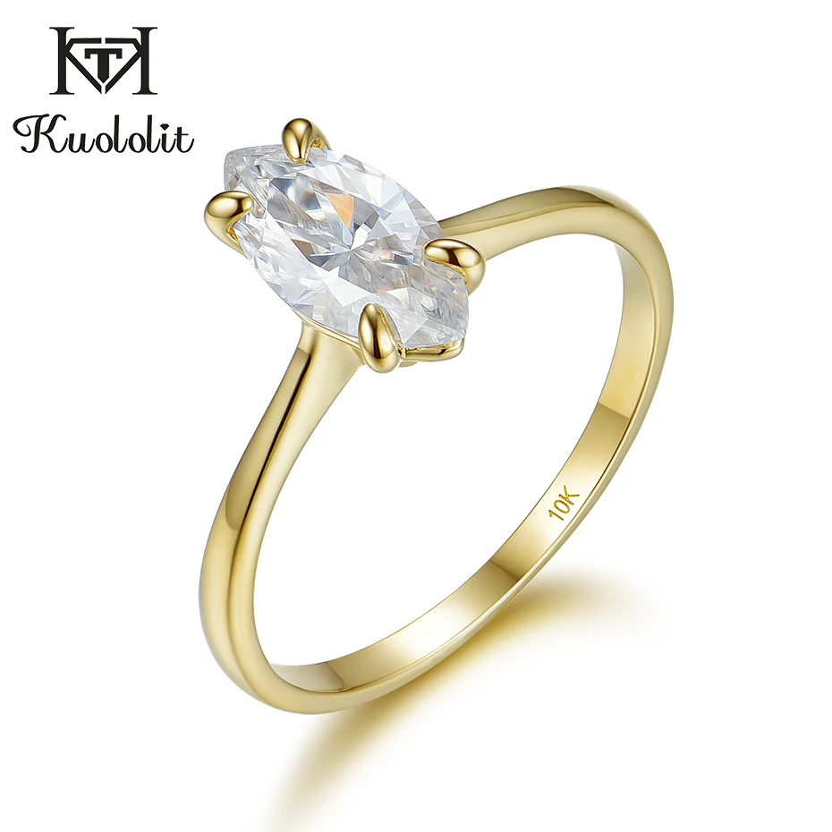 

Kuolit 100% натуральный маркиз Moissanite 14K10K желтое золото кольца для женщин пасьянс кольцо для обещания юбилей подарок для нее