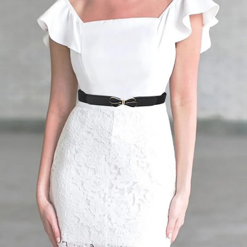 

Women High Elastic Thin Belt Elegant Cummerbunds Dress Apparel Accessories Solid Color Simple All-match Buckle Waist Belt