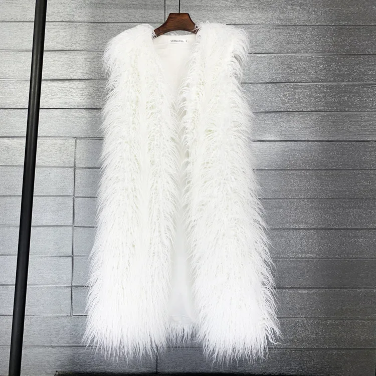 Faux Mongolia Sheep Fur Women Long Vest Colorful Warm Faux Fur Big Size Plush Coats Female Jacket Autumn Winter Furry Outerwear