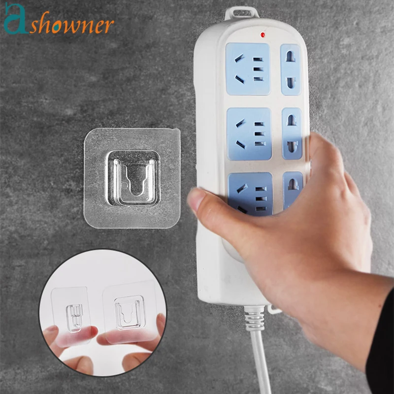 5 Pair Socket Hook Wall Socket Holder Wall Fixer Power Strip Storage Holders Strong Transparent Suction Cup For Kitchen Bathroom