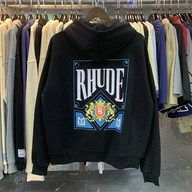 

American Tide Brand Rhude Card Playing Card Printing Hoodie High Quality Men Women Cotton Terry Pullover