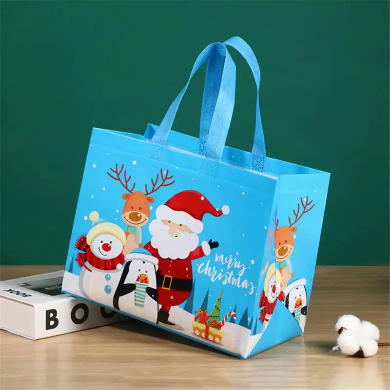 

Cross Border Christmas Foldable Eco-Friendly Shopping Bag Tote Folding Pouch Handbags Convenient Large-capacity Snowman Bag