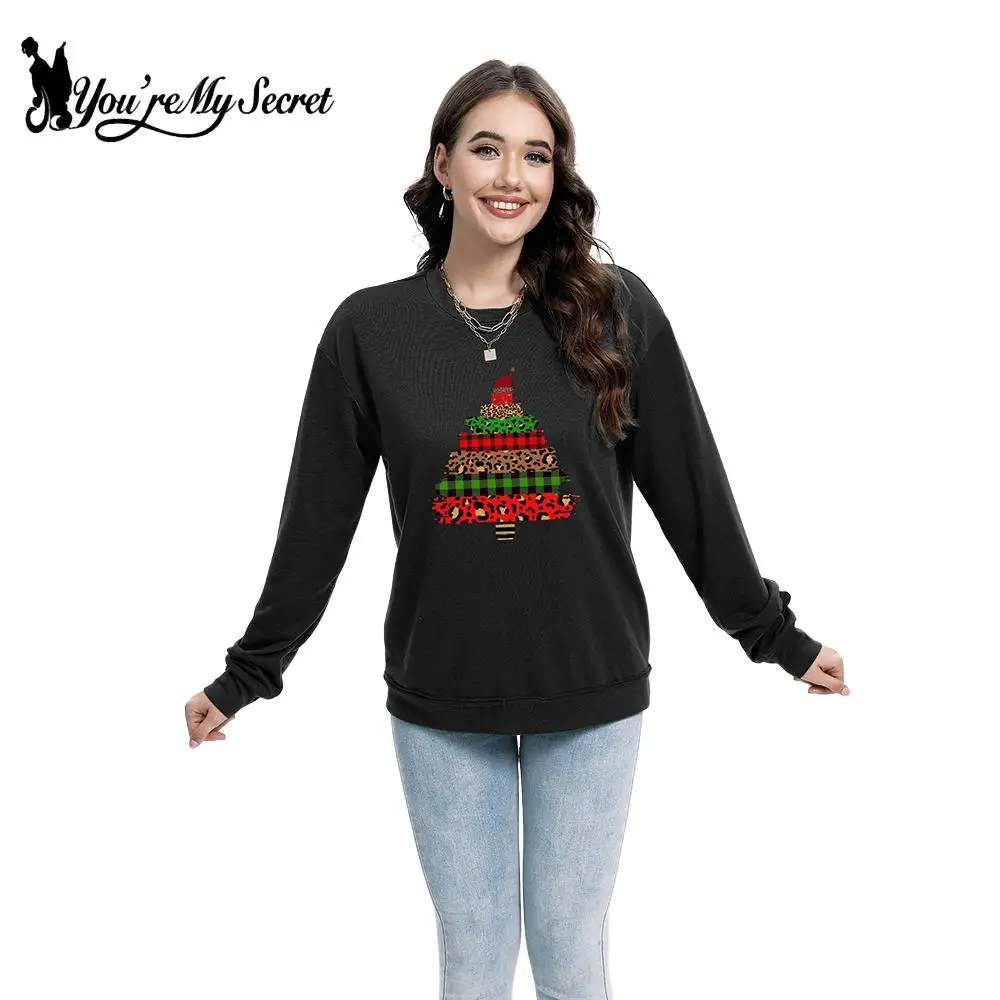 

[You're My Secret] Autumn Winter Sweatshirts for Women Christmas Tree Printing Pullover Poly-Cotton Xmas Top Holiday Party Gifts