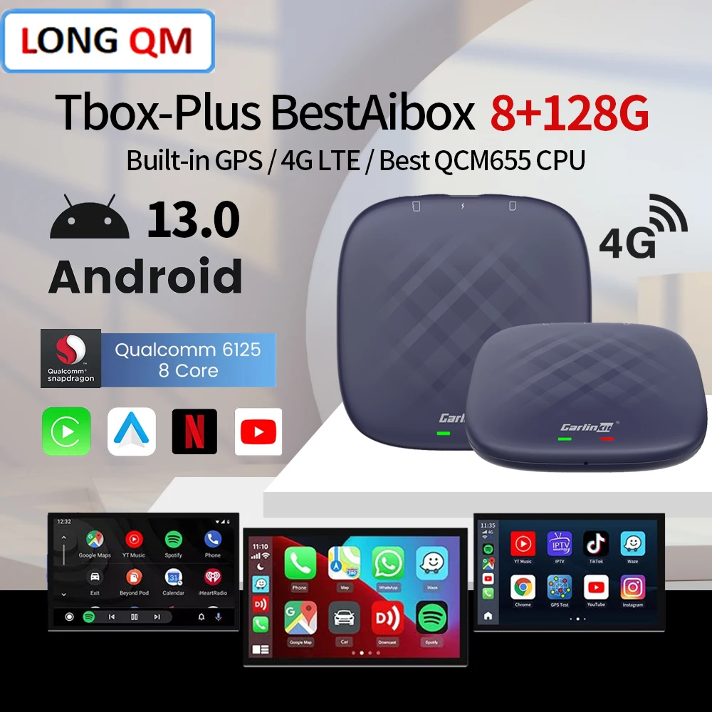 

2023 CarPlay TV Box Android 13,0 AI Box QCM6125 8-ядерный CarlinKit Android авто беспроводной CarPlay адаптер GPS для Netflix 64G 128G