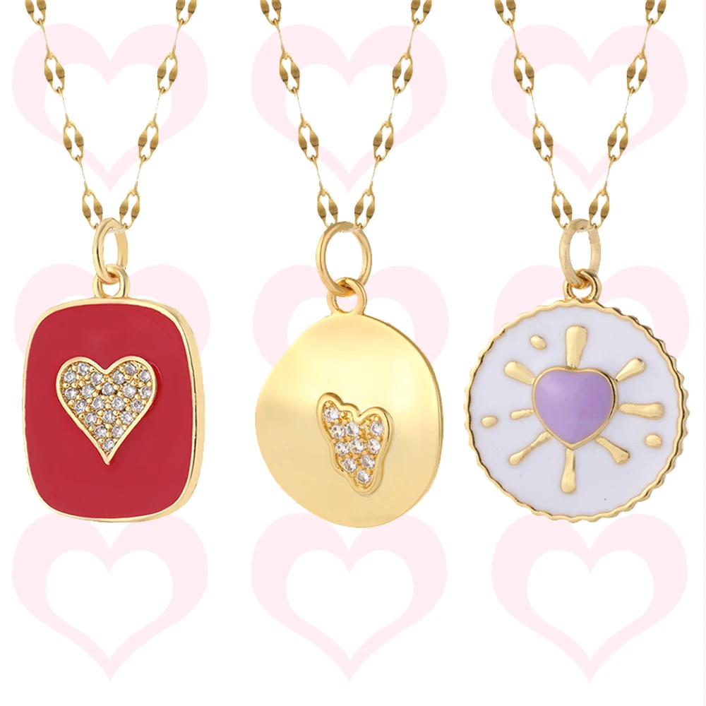  Luxury Heart Pendant Necklace for Women Romantic Woman's Chain Stainless Steel Choker Necklace Trendy Gold Color Zircon Jewelry