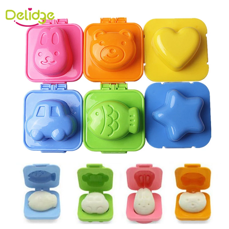 

6Pcs Rice Press Mold Baby Sandwich Cutter Rice Ball Tool Plastic Rabbit Bear Fish Heart Star Car Egg Press Mould