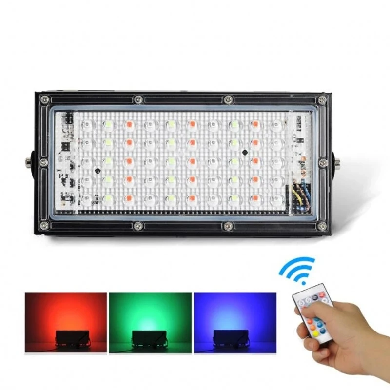 RGB LED Flood Light Lamp 50W AC 220V Outdoor Floodlight IP65 Waterproof Reflector Led Spotlight with Remote Control Street Lamp