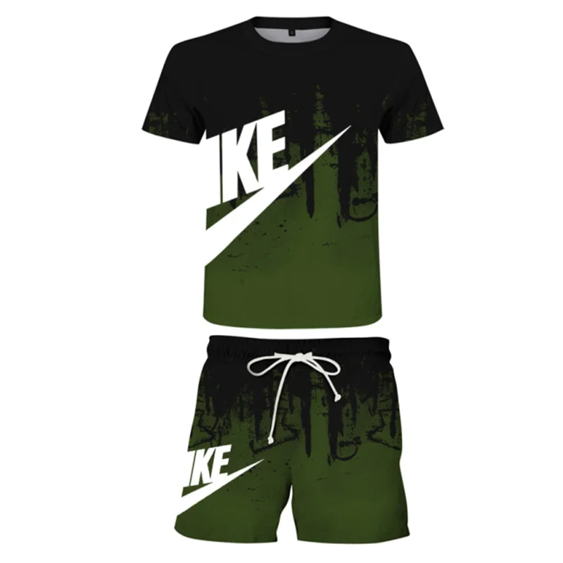 Men's T-shirt Set Sportswear 2 Pieces Man Short Sleeve Tshirt Shorts Casual Tracksuit Men Clothing Streetwear Summer Sports Suit