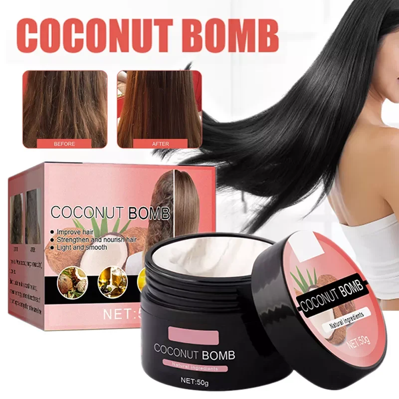 

NEW IN 1 Pc 50g Coconut Bomb Hair Repair Mask Repair Damage Nourishing Smooth Soften Frizzy Deep Conditioner Hair Scalp Care Bea